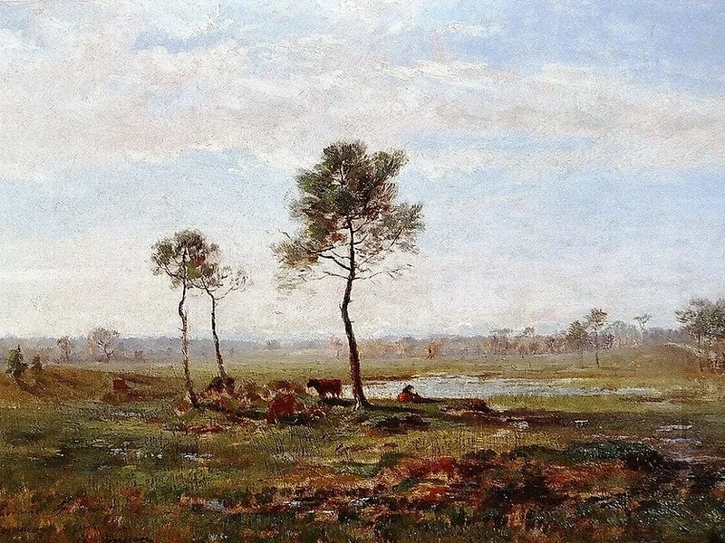 1822-Charles Busson - Paesaggio con laghetto